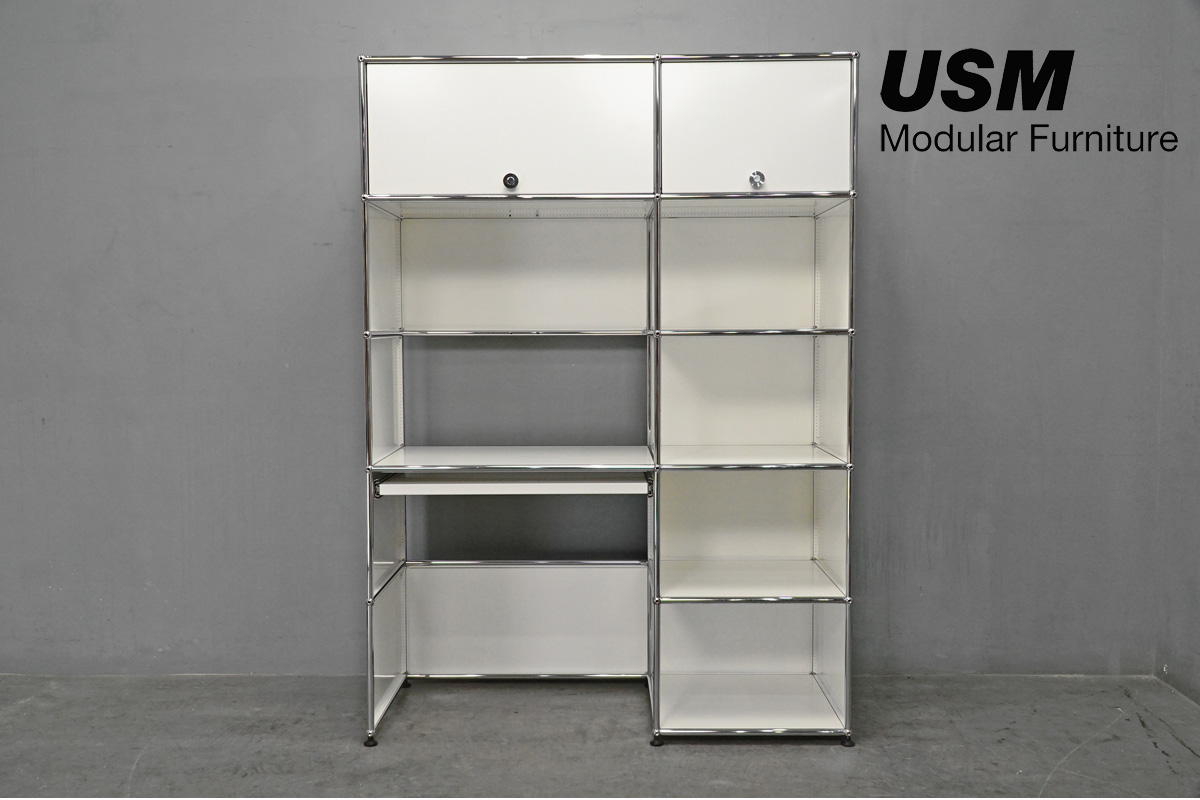 USM Haller system (ユーエスエム ハラー) 2列 5段 キャビネット シェルフ デスク ホワイト スライドテーブル付