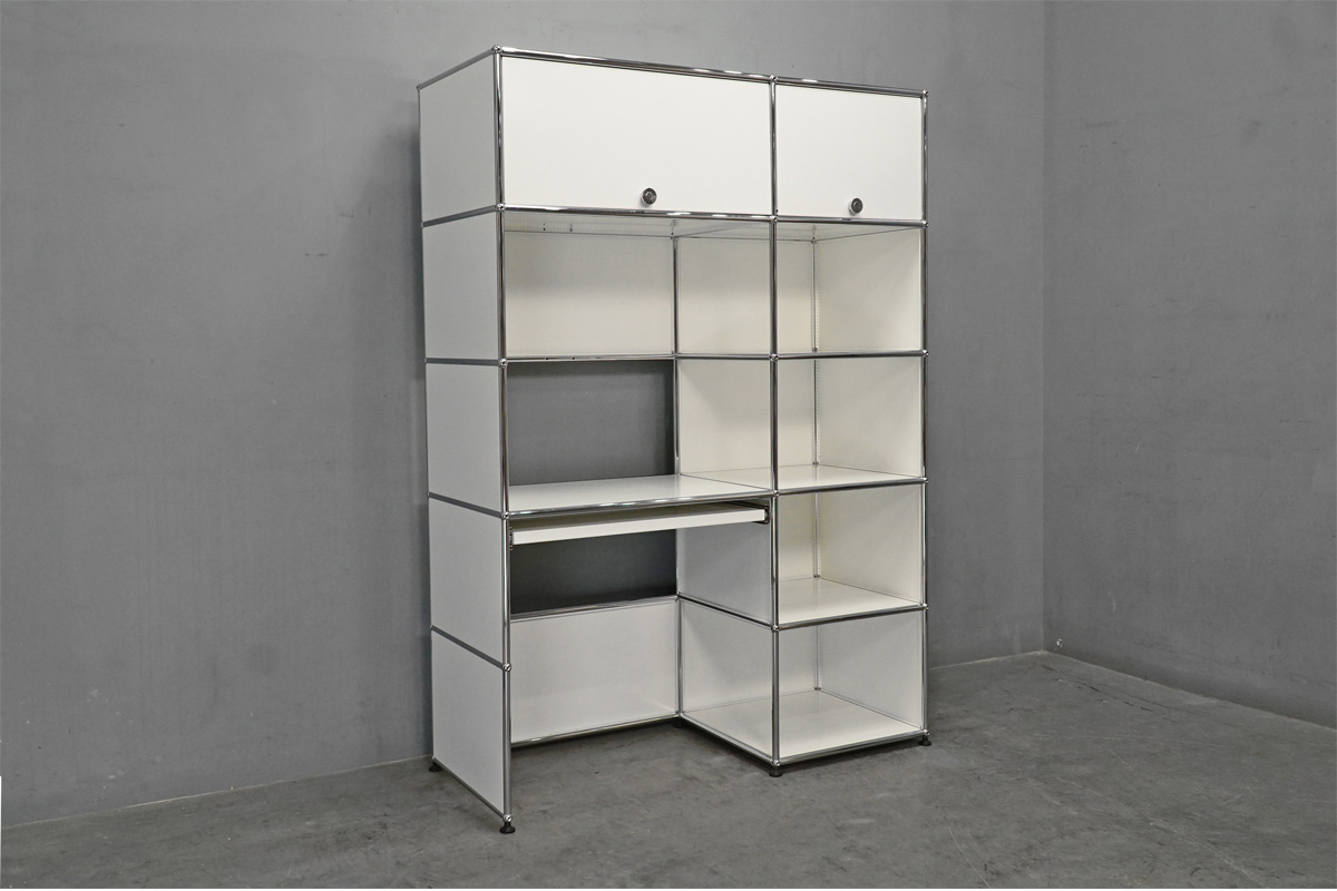 USM Haller system (ユーエスエム ハラー) 2列 5段 キャビネット シェルフ デスク ホワイト スライドテーブル付