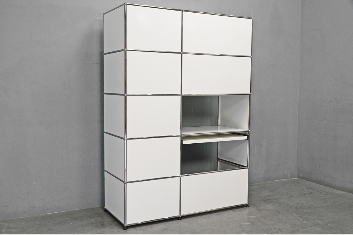 USM Haller system (ユーエスエム ハラー) 2列 5段 キャビネット シェルフ デスク ホワイト スライドテーブル付 背面