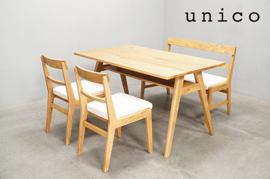unico(ウニコ)  ADDAY(アディ) ダイニング4点セット(ベンチ+テーブル+チェア2脚）オーク　アドア東京
