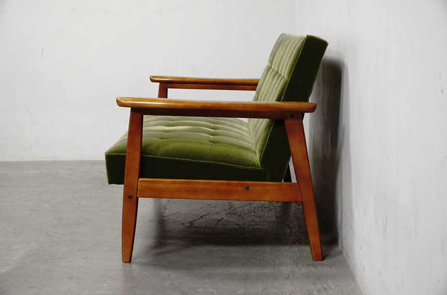 横　karimoku60(カリモクロクマル) Kチェア 2シーター モケットグリーン ソファ