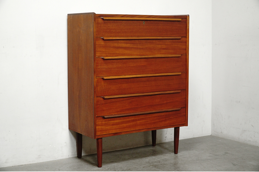 全体 北欧ヴィンテージ家具 デンマーク製 6段チェスト スカンジナビアン チーク ドロワー収納　アドア東京
