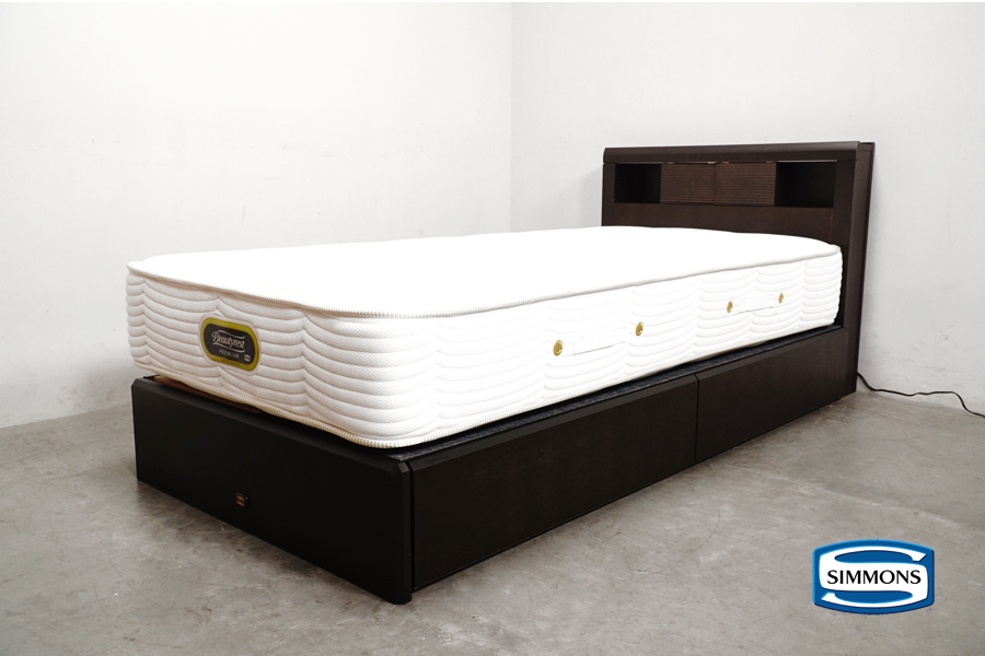 Simmons(シモンズ )ベッド ビューティレスト エグゼクティブ プレミアム マットレス付 シングルベッド アーグシェルフ2 ドロワー収納付 アドア東京